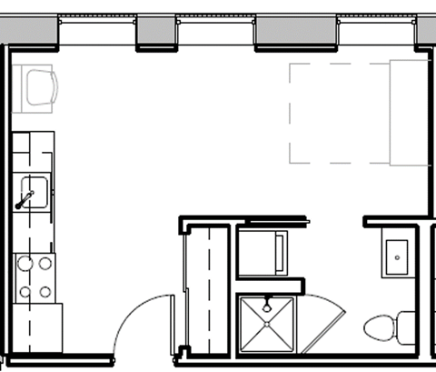 a floor plan of a house with a kitchen and a living room